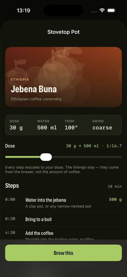 Jebena Buna recipe detail with parameters and steps
